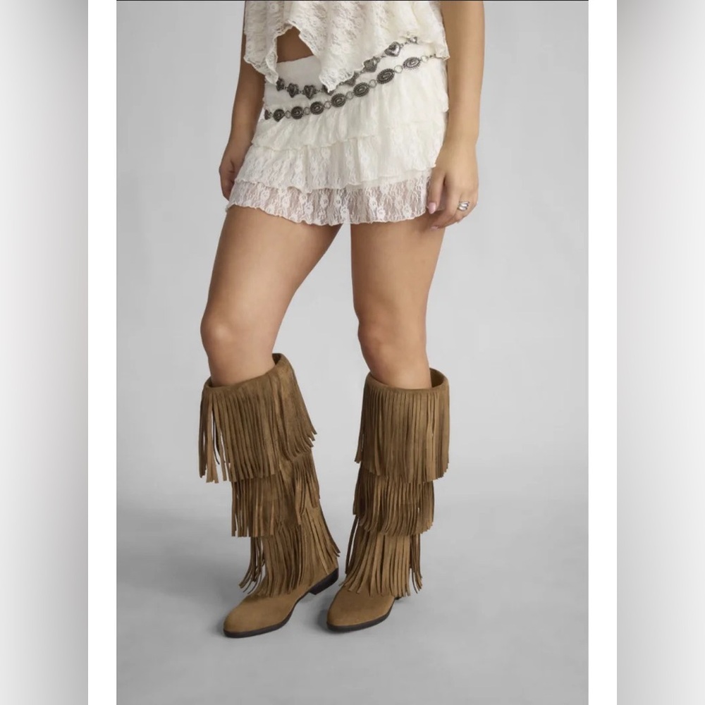 No Boundaries Tall Faux Suede Fringe Boots - Picture 2 of 8